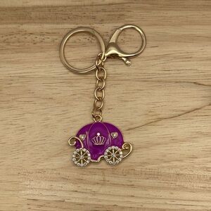 Cinderella Carriage Purple Magenta Rhinestone Purse Bag Charm Keychain Gold New